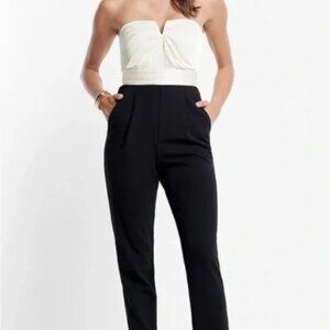Express Satin Color-block Strapless V-Wire Jumpsuit, Size 2